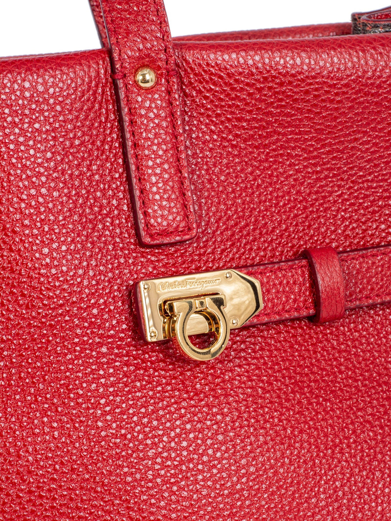 Salvatore Ferragamo Leather Gancini Shoulder Bag Red-designer resale