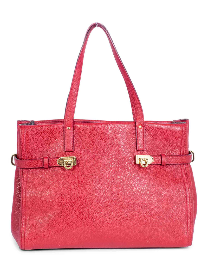 Salvatore Ferragamo Leather Gancini Shoulder Bag Red-designer resale