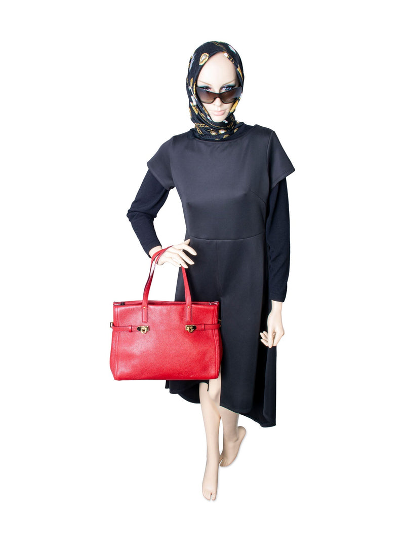 Salvatore Ferragamo Leather Gancini Shoulder Bag Red-designer resale