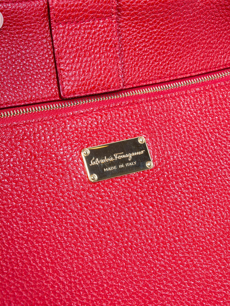 Salvatore Ferragamo Leather Gancini Shoulder Bag Red-designer resale