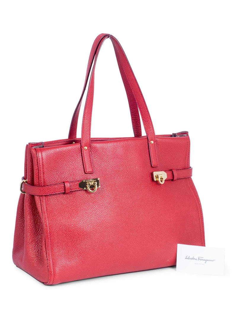 Salvatore Ferragamo Leather Gancini Shoulder Bag Red-designer resale