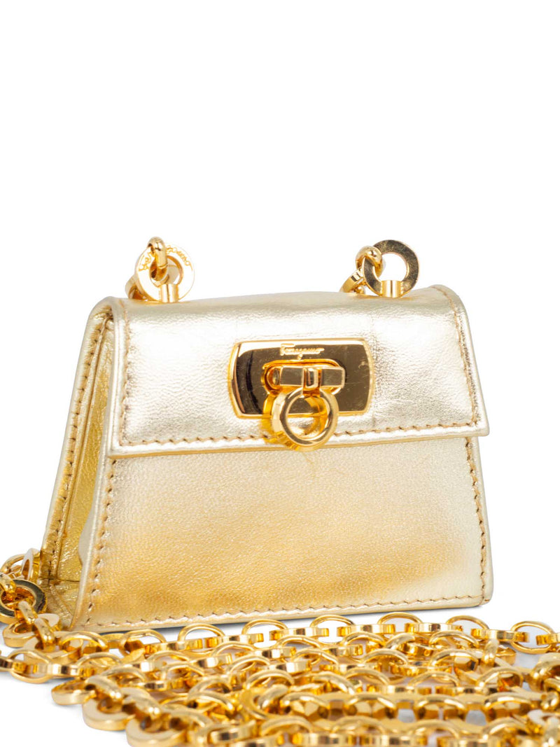 Salvatore Ferragamo Leather Micro Gancini Kelly Bag Belt Gold