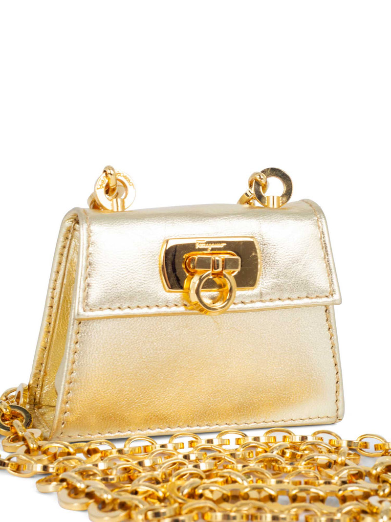 Salvatore Ferragamo Leather Micro Gancini Kelly Bag Belt Gold-designer resale