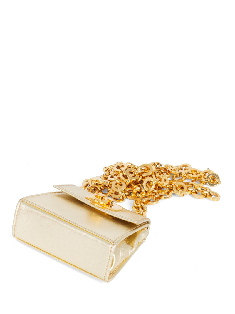 Salvatore Ferragamo Leather Micro Gancini Kelly Bag Belt Gold-designer resale