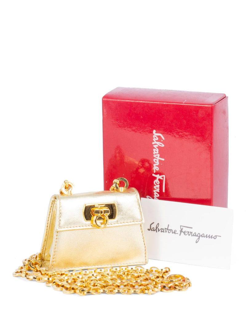 Salvatore Ferragamo Leather Micro Gancini Kelly Bag Belt Gold-designer resale