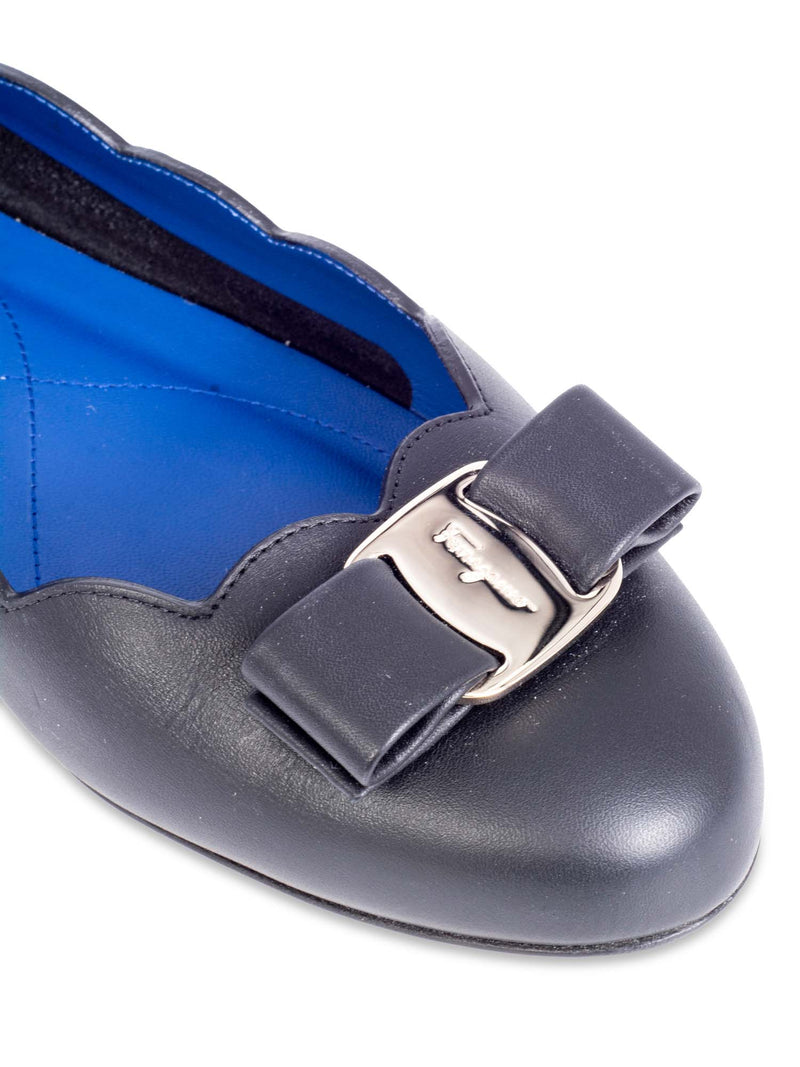 Salvatore Ferragamo Leather Round Toe Bow Ballet Flats Black-designer resale