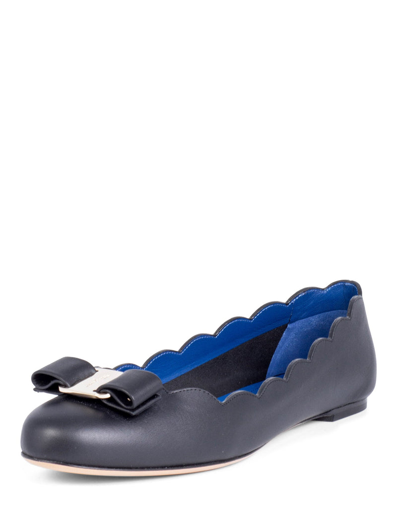 Salvatore Ferragamo Leather Round Toe Bow Ballet Flats Black-designer resale