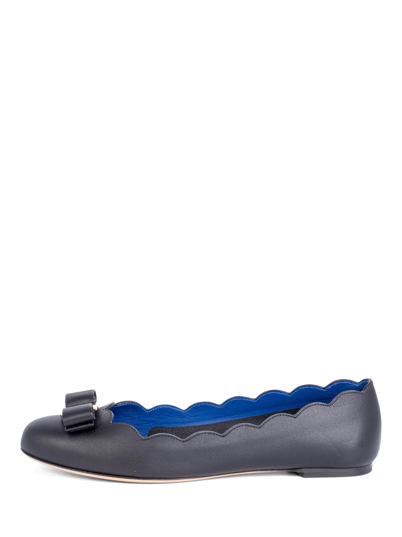 Salvatore Ferragamo Leather Round Toe Bow Ballet Flats Black-designer resale
