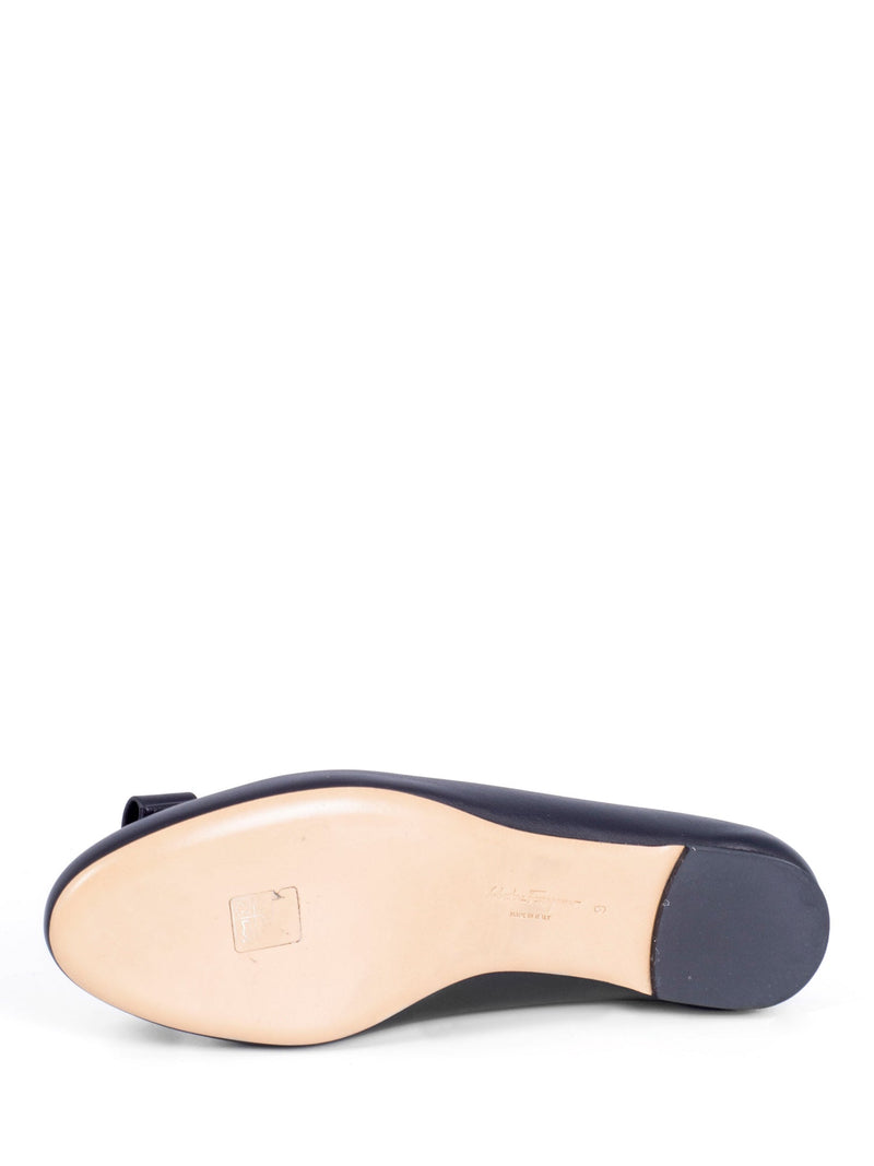 Salvatore Ferragamo Leather Round Toe Bow Ballet Flats Black-designer resale