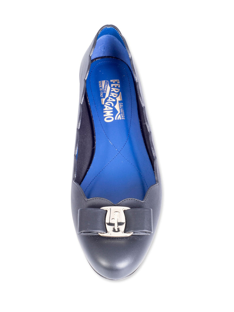 Salvatore Ferragamo Leather Round Toe Bow Ballet Flats Black-designer resale