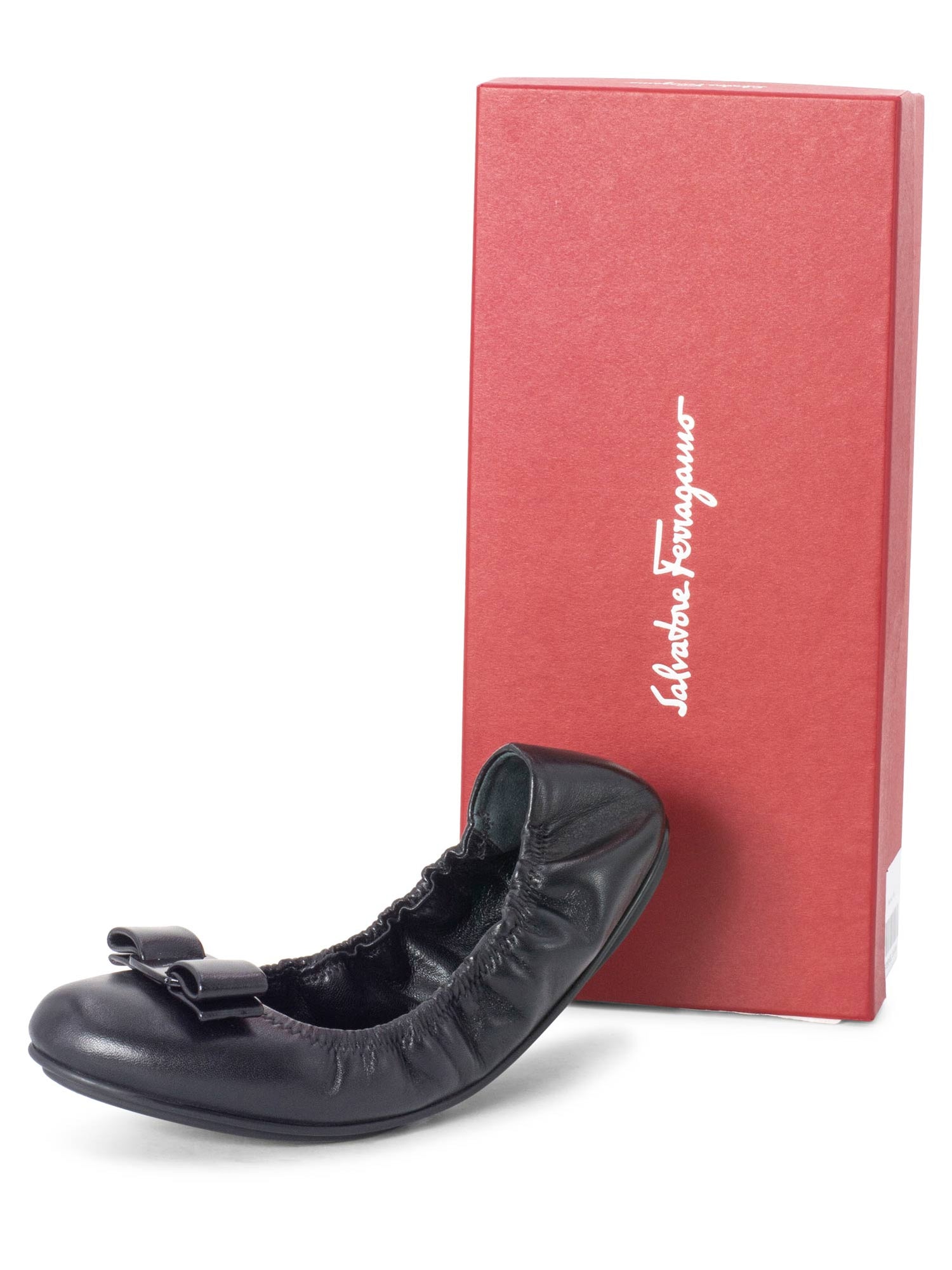 Ferragamo Black Calf Leather Bos Taurus Ballet Flats