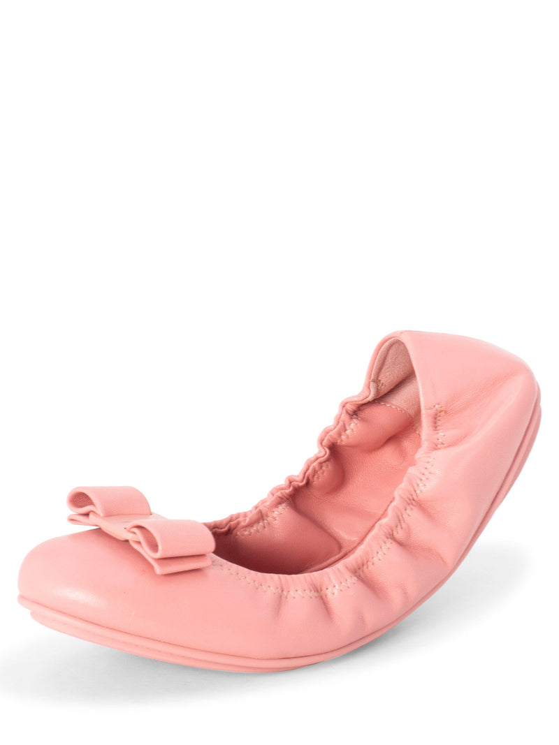 Salvatore Ferragamo Leather Round Toe Bow Ballet Flats Pink-designer resale