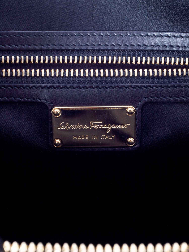 Salvatore Ferragamo Leather Stingray Top Handle Fiamma Bag Black-designer resale