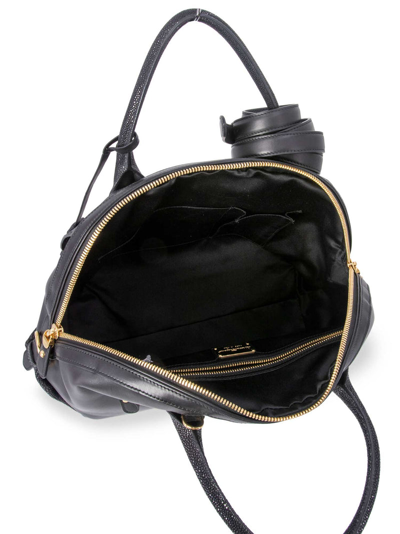 Salvatore Ferragamo Leather Stingray Top Handle Fiamma Bag Black-designer resale