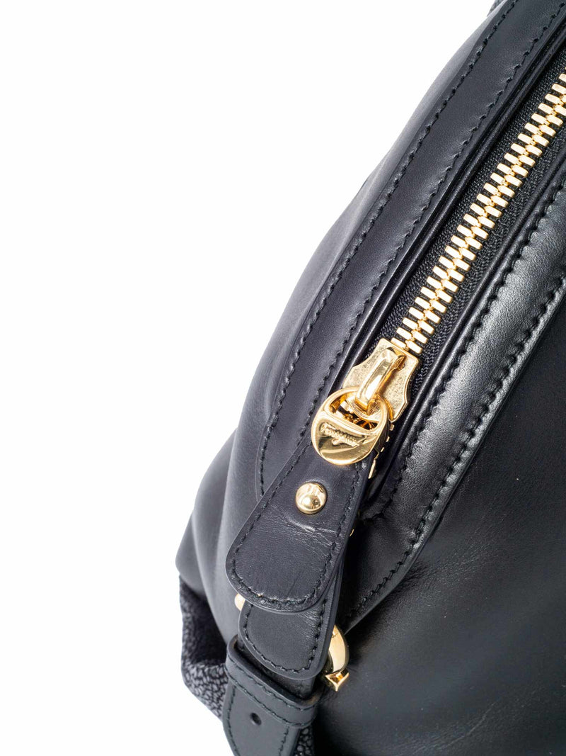 Salvatore Ferragamo Leather Stingray Top Handle Fiamma Bag Black-designer resale