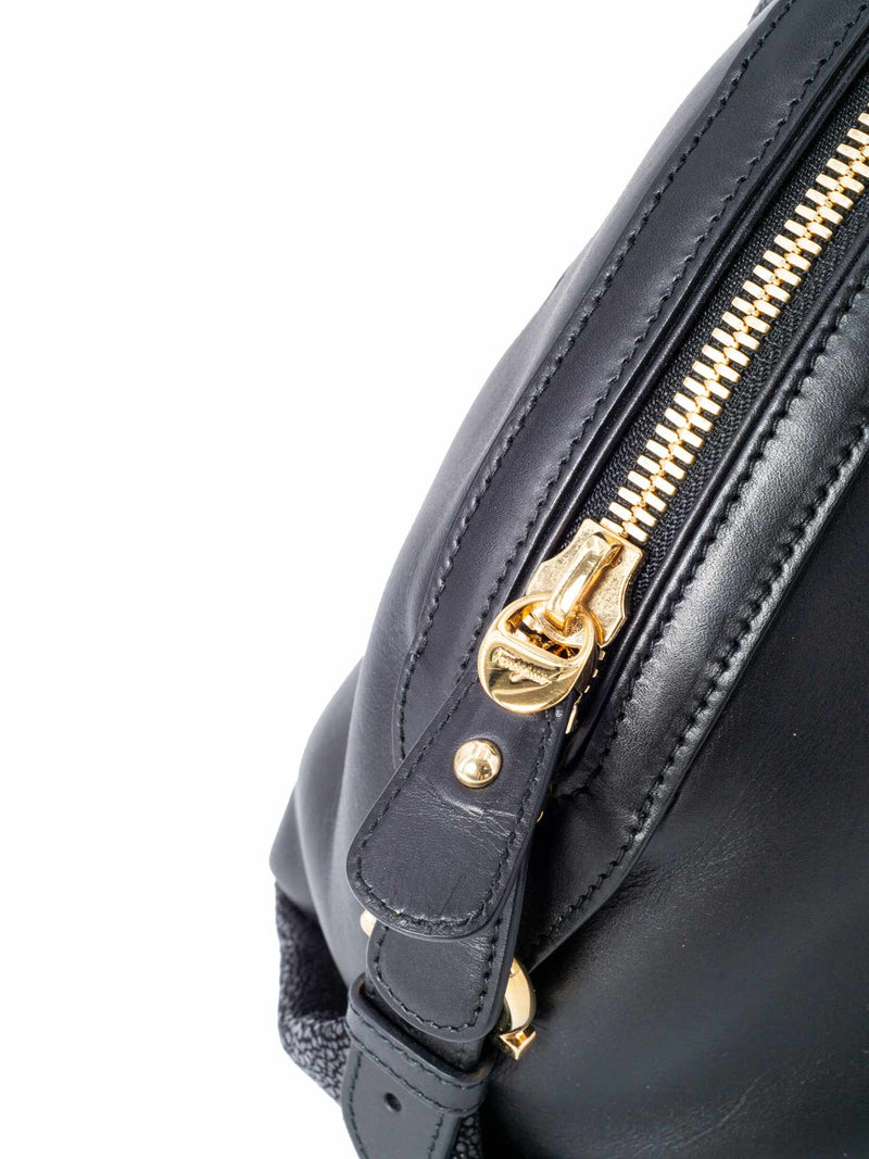 Salvatore Ferragamo Leather Stingray Top Handle Fiamma Bag Black-designer resale