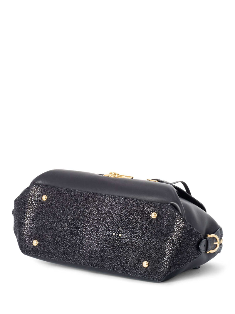 Salvatore Ferragamo Leather Stingray Top Handle Fiamma Bag Black-designer resale