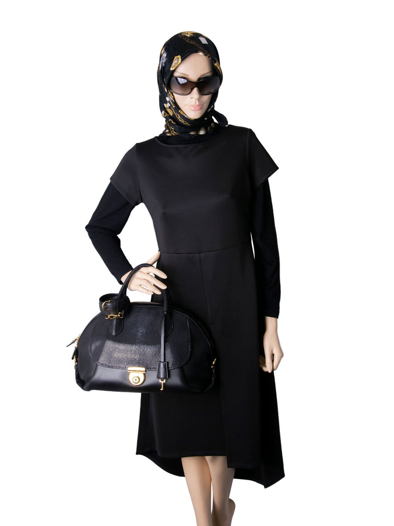 Salvatore Ferragamo Leather Stingray Top Handle Fiamma Bag Black-designer resale