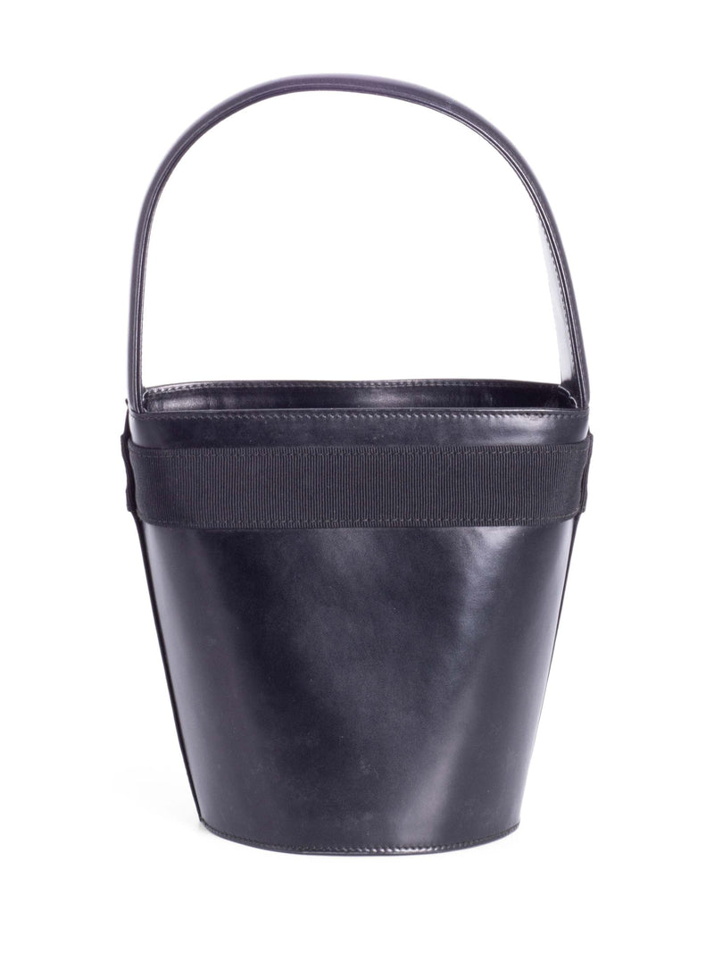 Salvatore Ferragamo Leather Top Handle Bucket Bag Black-designer resale
