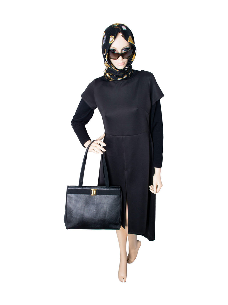 Salvatore Ferragamo Lizard Embossed Vara Shopper Bag Black-designer resale