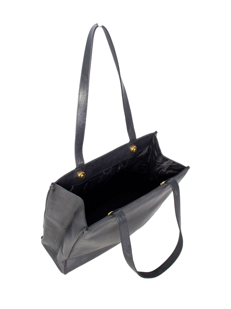 Salvatore Ferragamo Lizard Embossed Vara Shopper Bag Black-designer resale