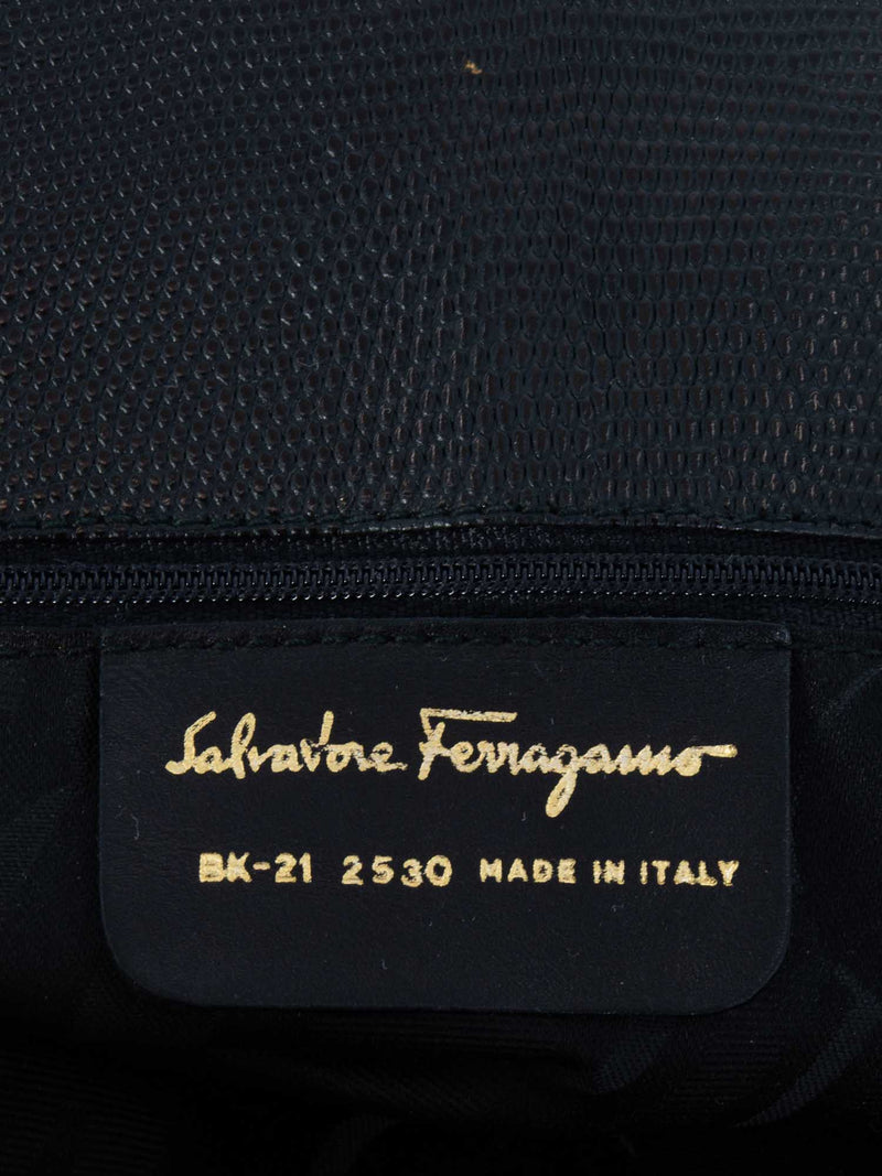 Salvatore Ferragamo Lizard Embossed Vara Shopper Bag Black-designer resale