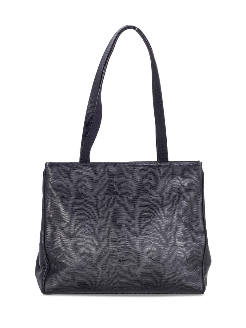 Salvatore Ferragamo Lizard Embossed Vara Shopper Bag Black-designer resale