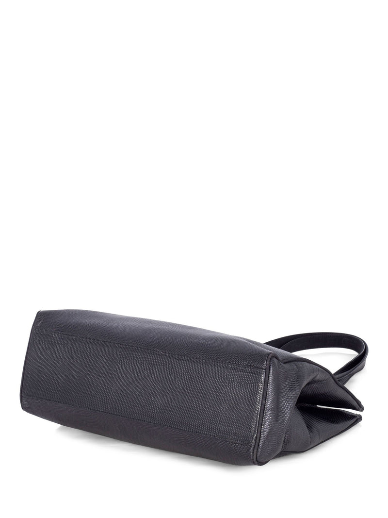 Salvatore Ferragamo Lizard Embossed Vara Shopper Bag Black-designer resale