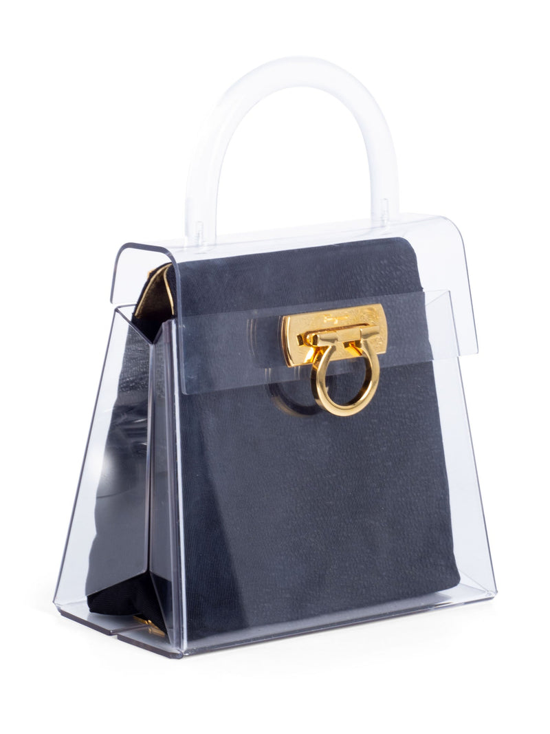 Salvatore Ferragamo Lucite Gancini Kelly Flap Bag Clear White Black