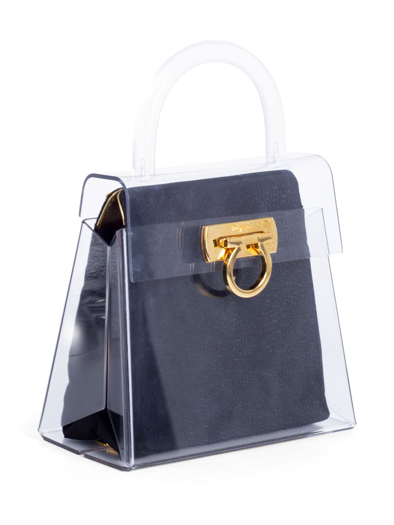 Salvatore Ferragamo Lucite Gancini Kelly Flap Bag Clear White Black-designer resale