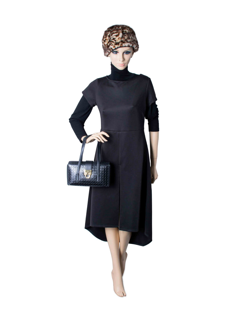 Salvatore Ferragamo Monogram Embossed Gancini Top Handle Bag Black-designer resale
