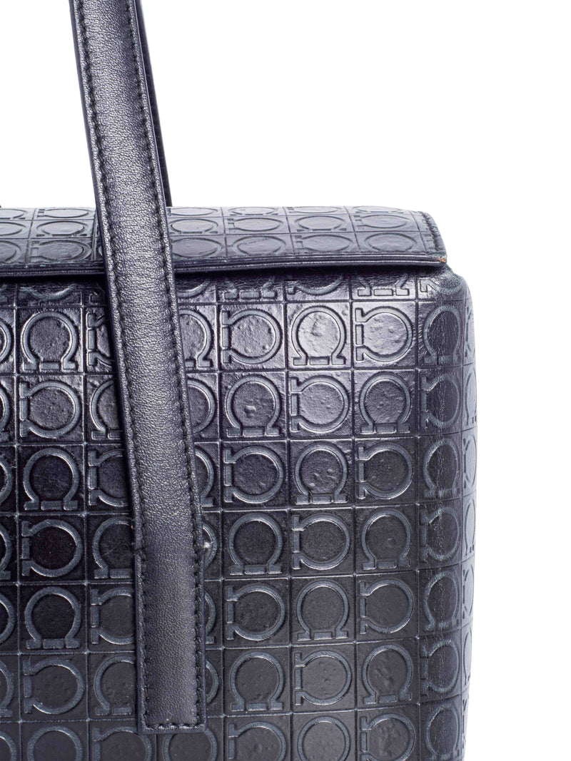 Salvatore Ferragamo Monogram Embossed Gancini Top Handle Bag Black-designer resale