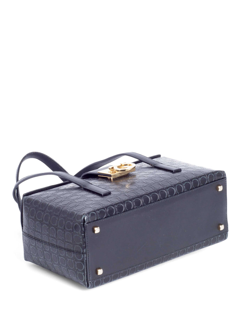 Salvatore Ferragamo Monogram Embossed Gancini Top Handle Bag Black-designer resale