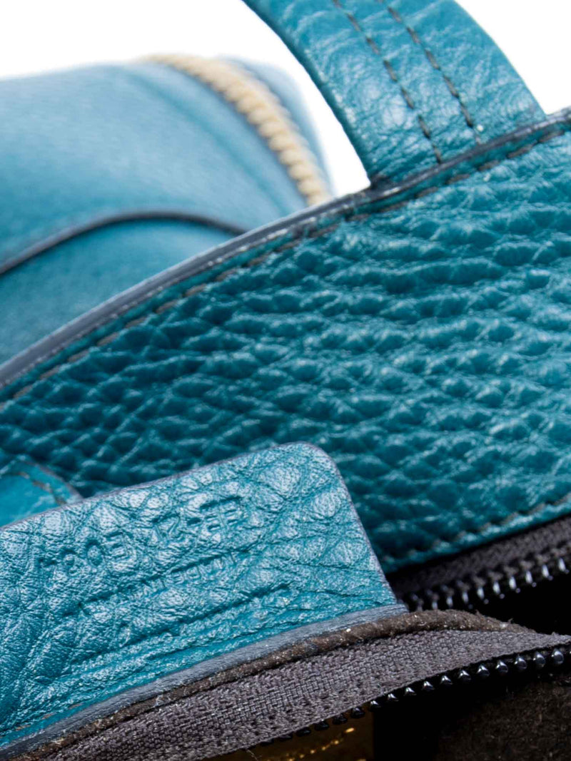 Salvatore Ferragamo Pebble Leather Zippered Gancini Bag Hampton Blue-designer resale