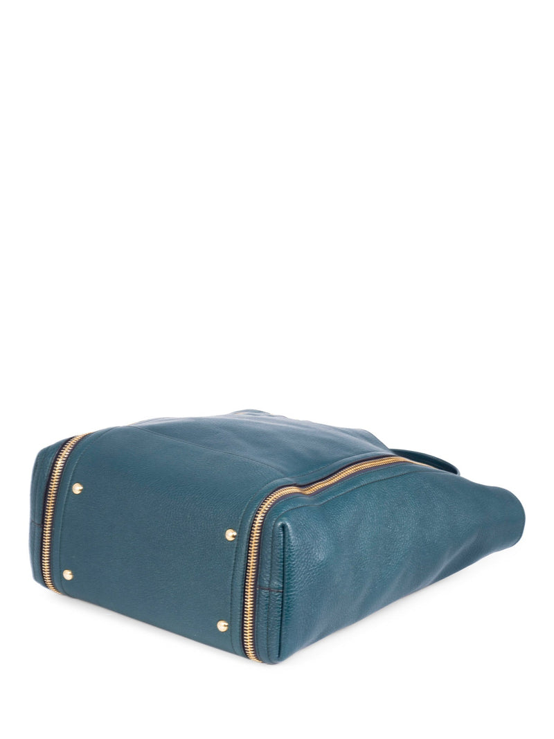 Salvatore Ferragamo Pebble Leather Zippered Gancini Bag Hampton Blue-designer resale