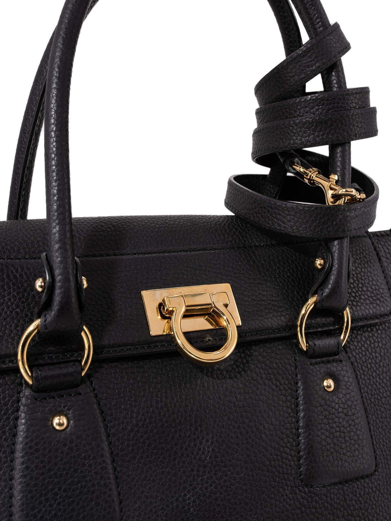 Salvatore Ferragamo Pebbled Leather Gancini Flap Bag Black