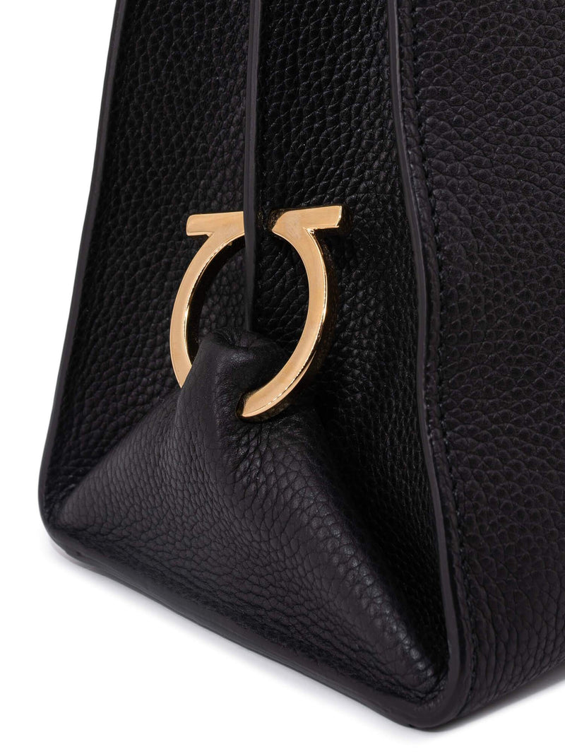 Salvatore Ferragamo Pebbled Leather Gancini Flap Bag Black-designer resale