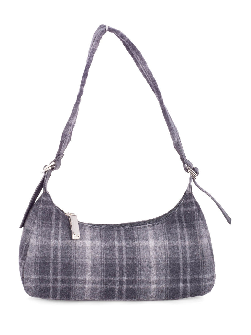 Salvatore Ferragamo Plaid Tweed Shoulder Bag Grey Black-designer resale