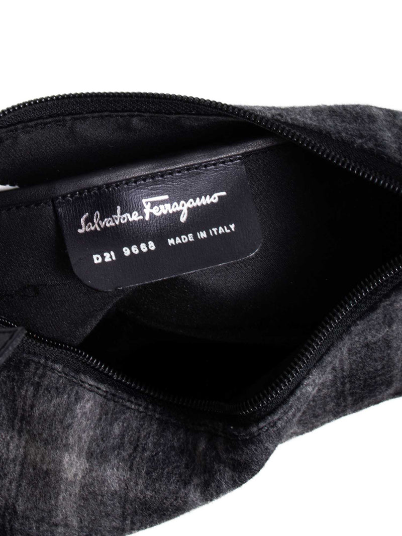 Salvatore Ferragamo Plaid Tweed Shoulder Bag Grey Black-designer resale