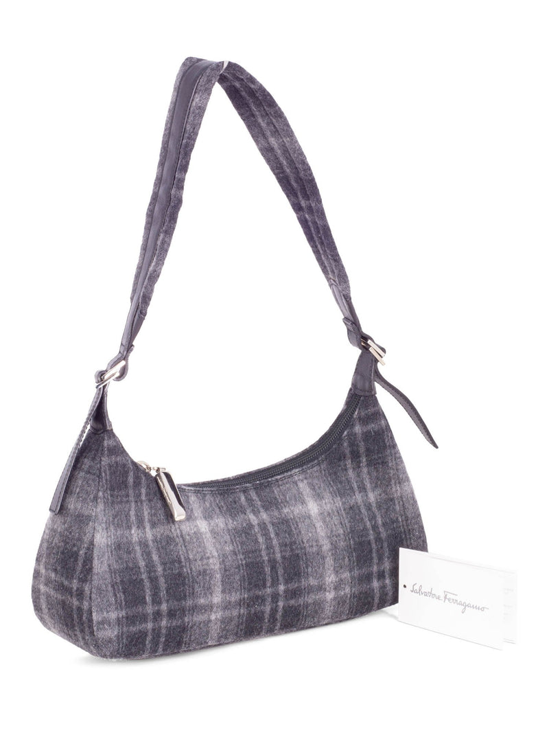 Salvatore Ferragamo Plaid Tweed Shoulder Bag Grey Black-designer resale