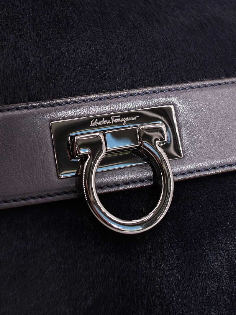 Salvatore Ferragamo Pony Hair Leather Medium Sophia Bag Blue-designer resale