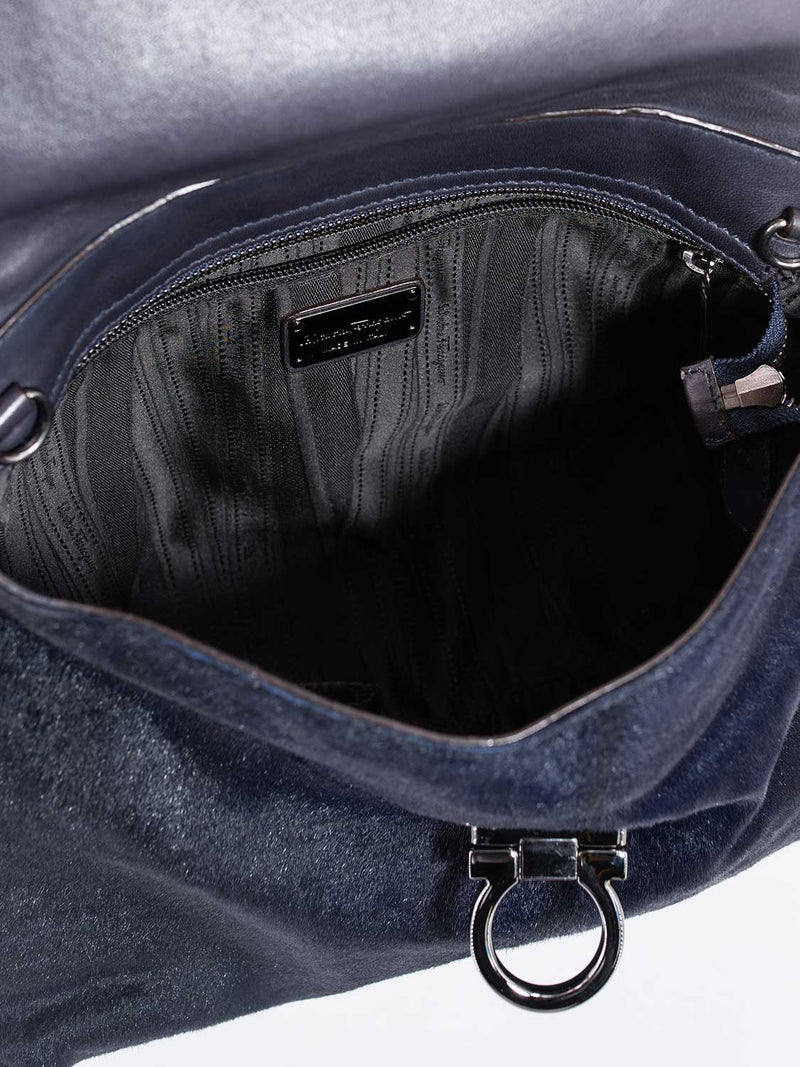Salvatore Ferragamo Pony Hair Leather Medium Sophia Bag Blue-designer resale