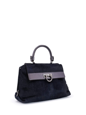 Salvatore Ferragamo Pony Hair Leather Medium Sophia Bag Blue-designer resale