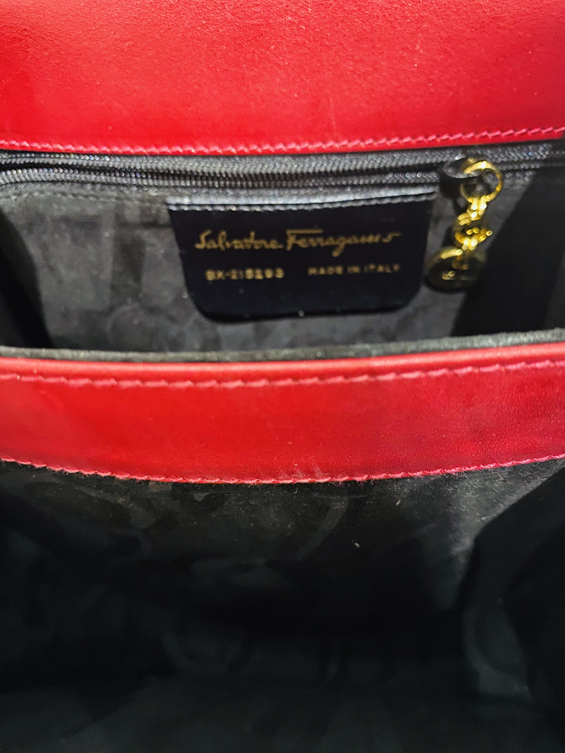 Salvatore Ferragamo Shiny Lizard Gancini Mini Kelly Bag Red-designer resale
