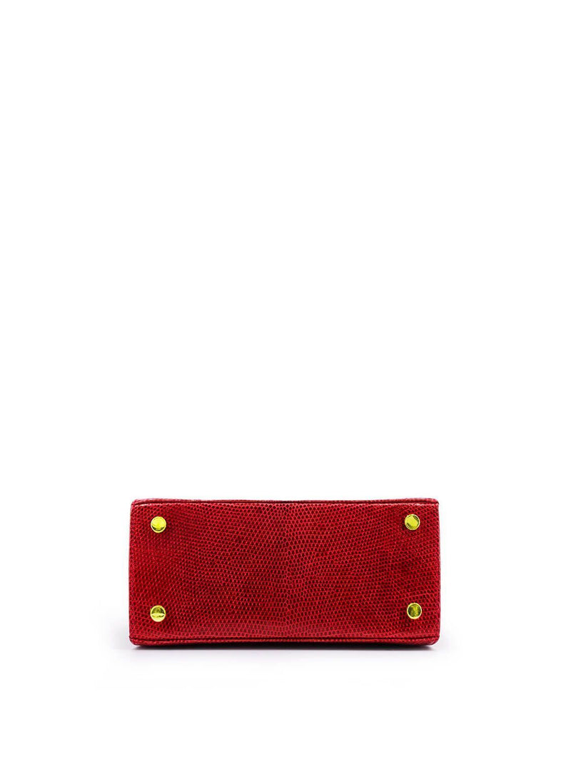 Salvatore Ferragamo Shiny Lizard Gancini Mini Kelly Bag Red-designer resale