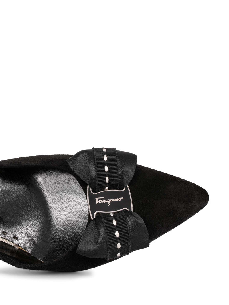 Salvatore Ferragamo Suede Bow Kitten Heels Black-designer resale