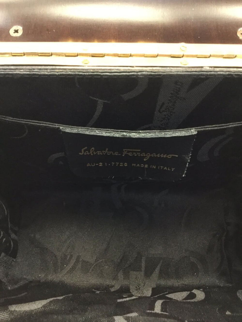 Salvatore Ferragamo Wooden Gancini Flap Bag Brown-designer resale