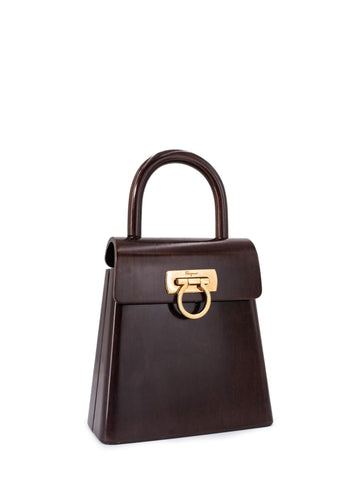 Salvatore Ferragamo Wooden Gancini Flap Bag Brown-designer resale