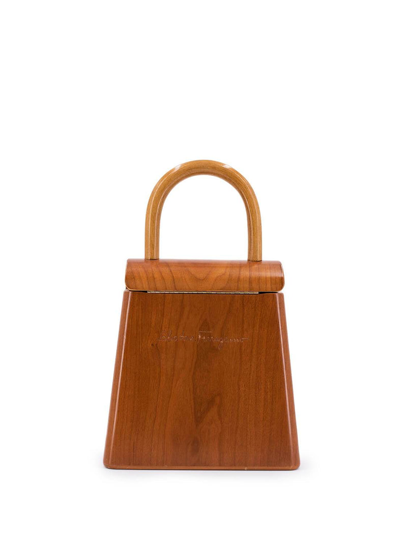 Salvatore Ferragamo Wooden Gancini Flap Bag Light Brown-designer resale
