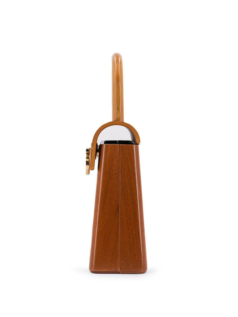Salvatore Ferragamo Wooden Gancini Flap Bag Light Brown-designer resale